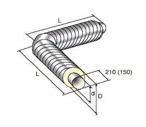 Отвод в ППУ изоляции стандартный в оболочке из оцинкованной стали, 45 мм