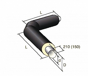 Отвод в ППУ изоляции укороченный в полиэтиленовой оболочке, 1020 мм