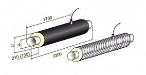 Элемент трубопровода в ППУ изоляции длиной 2.2 м с 5-ти жильным кабелем вывода, 38 мм