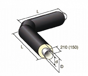 Отвод в ППУ изоляции стандартный в полиэтиленовой оболочке, 1220 мм